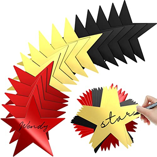 Leinuosen 80 Pieces Stars Cutouts Glitter Double Printed Paper Cardboard Stars Decorations for Bulletin Board Classroom Wall Party Decoration Supply, 6 Inches(Gold, Red, Black)
