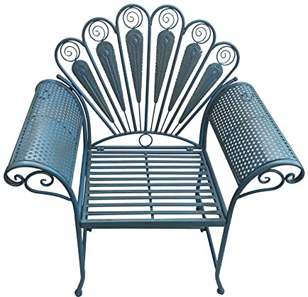 Terrassbänk trädgård soffbordsmöbler, Fritidsbänk utomhus med ryggstöd och armstöd, Antik innergårdsdekoration bord och stolar i smidesjärn, Förfallen vintagebänk i gjutjärn