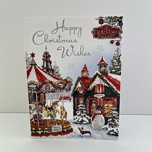 Jonny Javelin Happy Christmas Wishes Card Festive Carousel, 145mm x 194mm