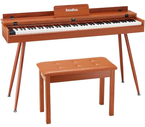Anndles Electric Piano 88 Keys Digital Piano Weighted for Beginner Keyboard Piano Include Piano Bench Power Adapter Three Pedal Manual User (Wood Color)