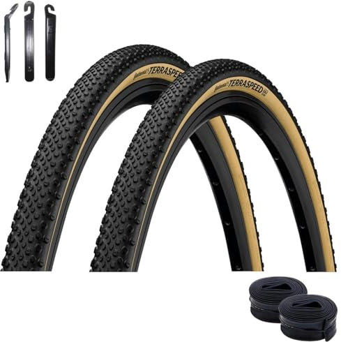 2 x Faltreifen Continental Terra Speed Protection TL-Ready E-25 Schwarz/Creme 35-584 (27,5x1.35) + 2 x passende Schläuche AV inkl. Reifenheber