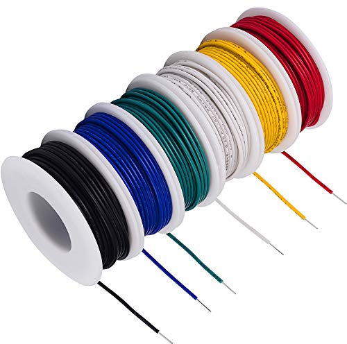 TUOFENG 20 awg filo solido Core Hookup Fili-6 diversi colori jumper Wire 26.3 ft o 8 m ciascuno, 20 misuratori filo di rame stagnato PVC (OD: 1.7mm) gancio sopra filo kit