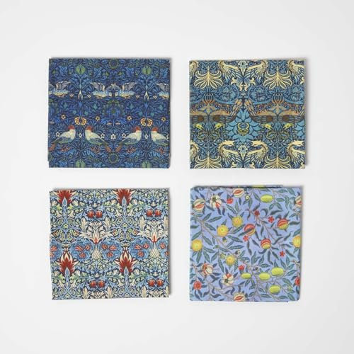 Homescapes Fat Quarter 4er-Pack Art II, Baumwollperkal 50x55 cm, Patchwork Stoffpaket Blumen, William Morris Stoffe zum Quilten & mehr