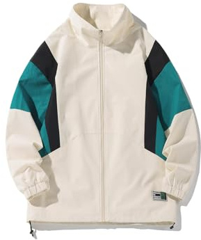 GURUNVANI Chaqueta de patchwork para hombre, con cremallera completa, cortavientos, chaqueta universitaria vintage, L