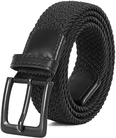 JASGOOD Braided Woven Elastic Stretch Belt for Men Women Web Casual Belt for Pants Jeans,Black/Black Buckle