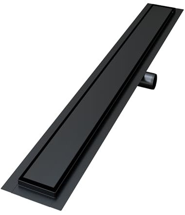VILSTEIN® Duschrinne Schwarz Extra Flach [50CM] - Bodenabfluss Dusche Komplettset - Ablaufrinne Dusche - Duschabfluss - Siphon mit Geruchsstop & Haarsieb - Randablauf - Duschablauf