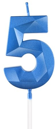 Royal Blue 5th Birthday Candles, 3D Number 5 Candle for Cake, Boy Girl 5th Birthday Decorations,Sapphire Candle Topper Blue Cake Decorations for Birthday Party Wedding Anniversary Supplies