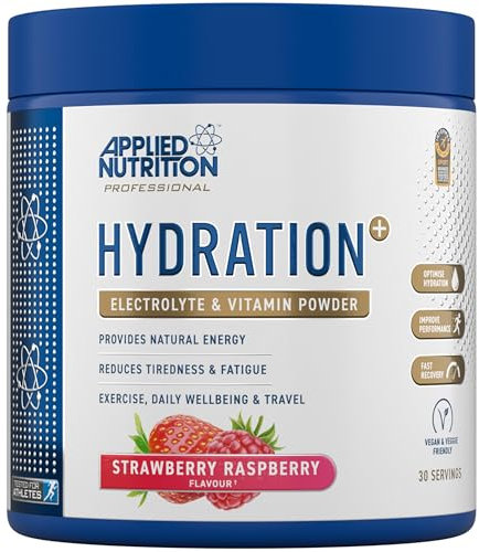 Applied Nutrition Hydration+ Electrolytes and Vitamin Powder Sugar-Free Hydration Drink Mix for Energy Recovery and Electrolyte Replenishment - Strawberry Raspberry - 240g (30 Servings)