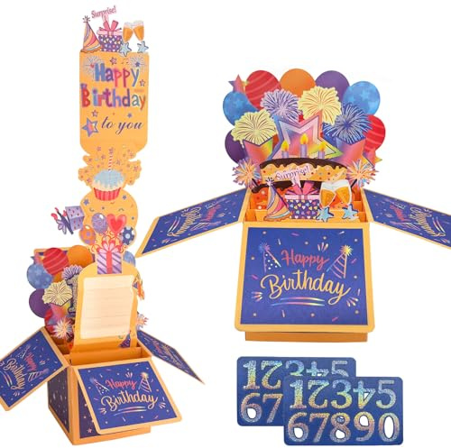 Hierein Birthday Cards for Women, 3D Pop Up Happy Birthday Cards Box for Female (Purple Star)