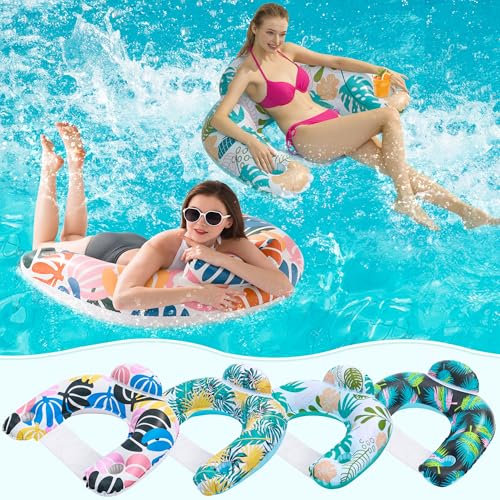 4 Pack Pool Floats Adult,OKSUWATER Pool Floaties for Adults with Two Cup Holders Inflatable Pool Floats Chairs, Lake Floats for Adults Applies to Water Play Party