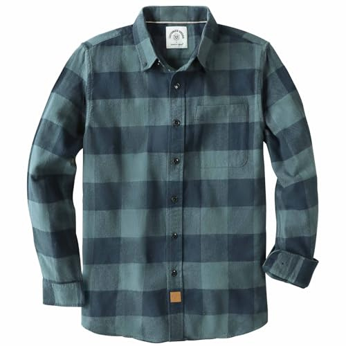 Dubinik® Flanellskjorta för män, 177 g ren bomull, mjuk, varm, långärmad, rutig, ledig skjorta med knäppning, för utomhusbruk, XL tall