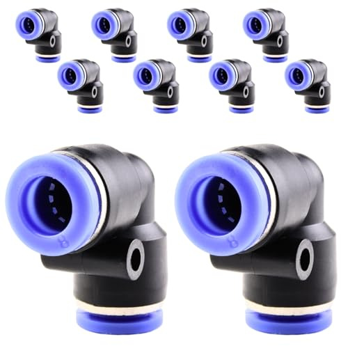 ANGEEK 10 pezzi connettori pneumatici da 8 mm conectores per tubi flessibili a 90° Raccordies per aria compressa Adattatori per condotti dell'aria PV Raccordi a gomito
