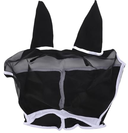 Luocute Hästflugmask, Högdensitetsventilerande Nät med öron för UV-skydd, Mjukt Elastiskt Hästansiktsskydd för Ridträning Utomhusbete Sommar Ridsporttillbehör (M 35x27x20 cm / 13,78x10,63x7,87in)