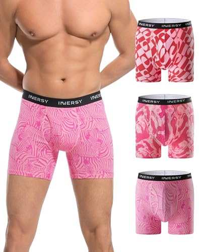 INNERSY Boxershorts herr bomull kalsonger män med gylf färgglada retroshorts sport underkläder 3-pack