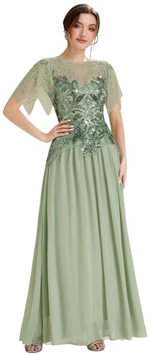 Ever-Pretty Robe de Soirée Chic Col Ronde Manches Courtes Paillette Maxi Robe évasée EE02675