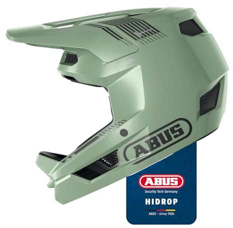 ABUS Casco Downhill HiDrop, Casco Integral, Mist Green, Talla L | Casco de ciclismo homologado ASTM con carcasa ABS para MTB, Downhill, Enduro y Bikepark, adultos y jóvenes