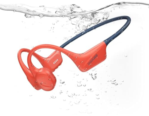 DOOGEEEco Auriculares de conducción ósea, Impermeables IP68 para natación, batería 10h, Bluetooth 5.4, Almacenamiento 32GB, Ideales para Ciclismo (Red)