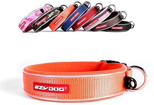 EzyDog Hundehalsband für Große, Mittelgroße, Mittlere & Kleine Hunde - Halsband Hund Neopren Gepolstert, Wasserfest, Reflektierend (XL, Orange)
