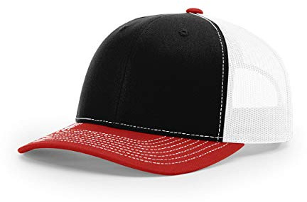 Richardson Unisex 112 Trucker Snapback Baseballkappe, schwarz/weiß/rot, Einheitsgröße