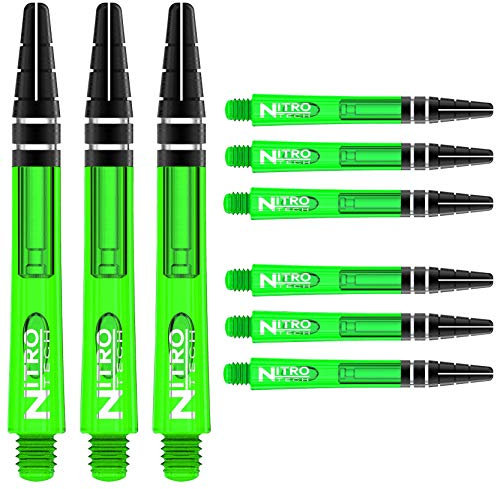 RED DRAGON Nitrotech Dart-Schäfte, 3 Stück pro Packung (9 Schäfte insgesamt) mit Punktekarte, grün, M