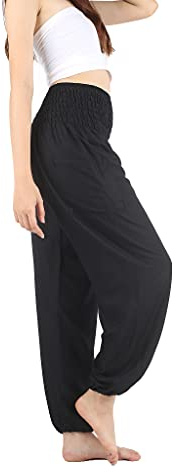 Boho Pants 2-Pocket Flowy Harem Pants Women for Yoga Travel Hippie Clothes High Waist Solid Black