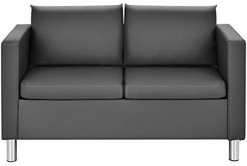 COSTWAY Divano Moderno a 2 Posti, Divano con Cuscino Morbido, Gambe in Legno di Gomma, In Similpelle PU, Grigio