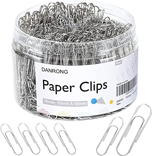DANRONG 650 PCS Paper Clips Assorted Sizes, Small Medium and Large (1.1, 1.3 & 2), Paperclips for Office, School, Home Supplies-Silver