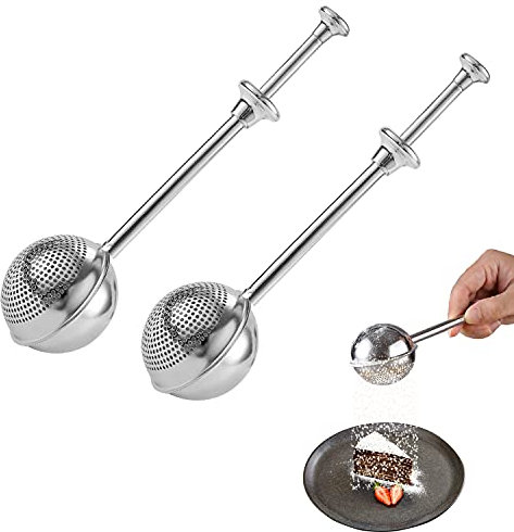 Quanerba (2 Pezzi Spargitore per Zucchero a Velo, Spargi Cacao, Spargi Zucchero in Acciaio Inossidabile, Setaccio Raccogli Farina,Spargicacao per Cappuccinoper Zucchero, Farina, Spezie, Sale, Pepe
