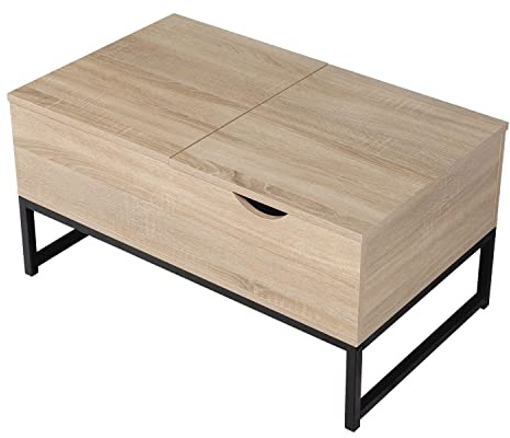 Happy Garden Table Basse Moderne avec Plateaux relevables Noire et Bois Lotta. Table de Salon rectangulaire en Bois avec Rangement.