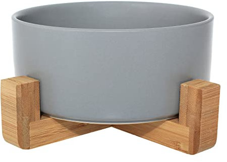 Ciotola in ceramica con supporto in bambù per cani e gatti, ciotola rialzata per una posizione comoda mentre si mangia e si beve, opzioni, capacità 850 ml (grigio)