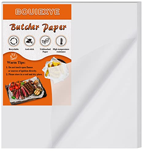 Bouiexye 50 Pieces White Butcher Paper No Wax Precut 12 x 12 inch Square Meat Sheet Disposable Butcher Paper Sheets for Wrapping Meat Sublimation Heat Press