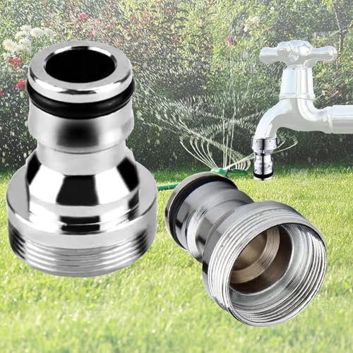 2 Piezas Conector Grifo Manguera Universal, Adaptador de Grifo de Cocina, Conector de Tubería de Agua de Latón Sólido, Accesorios de Interfaz de Conversión de Agua, para Exteriores, 23mm, Plata