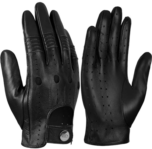 GSG SINCE 1998 – Gants Homme en Cuir pour Conduite, Non Doublés en Peau d’Agneau, Tactiles, Noir S