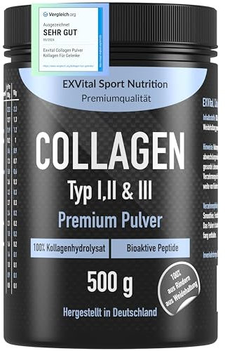 Collagen Pulver 500 Gramm - Bioaktives Kollagen Hydrolysat Peptide, Eiweiss Pulver- Geschmacksneutral, Kollagen Typ 1, 2 & 3 Lift Drink, hochdosiert