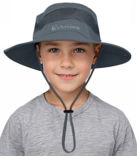Durio Chapeau de soleil pour enfant, protection UV, avec mentonnière, protection solaire, en coton, pour garçons de 4 à 12 ans, gris foncé, 4-12 Jahre