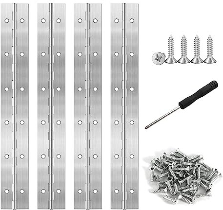 ZHIYUQL 4 PCS Charnière Inox Charniere Piano 300mm × 30mm Charniere Porte pour Boîte De Rangement Armoires Bateaux, avec Vis et Tournevis (Argent)