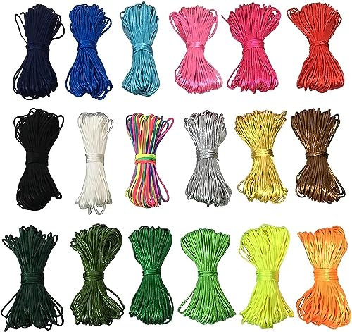 FQTANJU 2mm 18 Bundles 198 Yards Quality Rattail Nylon Satin Cord Assorted Colors Satin Nylon Trim Cord for Beading Jewelry Making, Chinese Knot, Kumihimo