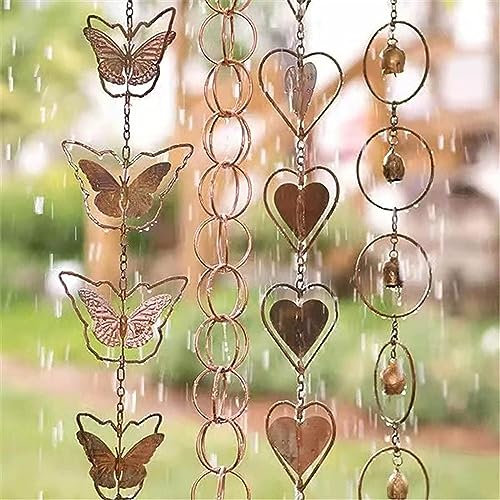 Catena antipioggia ， raccoglitori di pioggia for ， Catena antipioggia in foglia d'acciaio, regalo da giardino for mamma, grondaie, raccoglitore di pioggia for pluviale con adattatore, tazze di fiori s