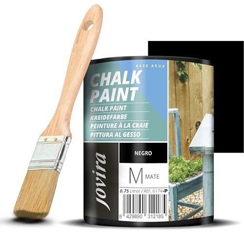 JOVIRA PINTURAS Pintura Tiza - Chalk Paint al Agua Mate + Pincel especial para madera. Renueva tus muebles con creatividad. (750 Mililitros, Negro + Pincel) B-26-K