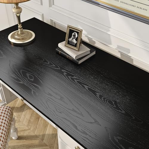 FunStick Papel Pintado Autoadhesivo Negro Madera Vinilo para Encimera Cocina Muebles Impermeable Adhesivo Mesa Escritorio 30CM×5M