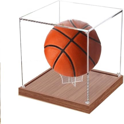 Acryl-Vitrine,Basketbälle vitrineFußball vitrine,Staubdichte Vitrine for Signierte,Thekenbox für Pop-Figuren,Spielzeug,Sport-Souvenirs,Automodelle,Sammlerstücke,Vitrine für Volleyball(2mm walnut base,