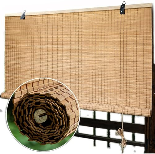 Sh000ad Blickdicht Bambusrollo,Bambus Rollo,Holz Jalousien Fenster Innen,98% UV-Block Fenster Raffrollos,Sonnenschutz/Sichtschutz Seitenzug Rollos,Anpassbar,Breite x Höhe (60cm x 170cm)