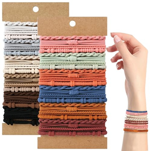 48 PCS Boho Hair Ties, Elastic Hair Tie Bracelets for Women, Cute Hair Ties No Damage, Ponytail Holders for Girls with Thick and Thin Hair - Multicolor