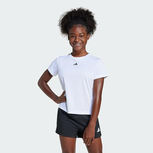 adidas Girl's Train Essentials Regular Fit Logo Training Junior Girls Shirt, White/Black, 11-12 Years