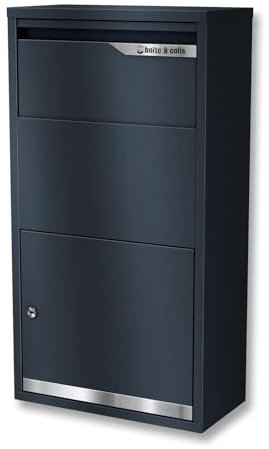 Metzler® Paketbox mit kontaktloser Paketannahme und Sicherheitsschloss anthrazit RAL7016 wetterfest und standfest für außen mit Edelstahlleisten und Klappensystem Avalon 3