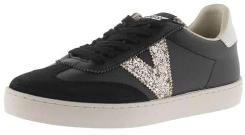 Victoria Basket Basse Berlin Ciclista Effet Cuir Pompée & Logo Pailleté & Bout en Croûte De Cuir 1126198 pour Femme Negro 39