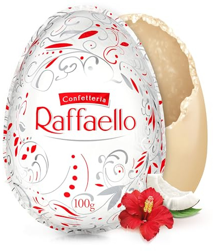 Raffaello Osterei 100 g – Hohlfigur aus weißer Schokolade mit Kokosgeschmack, Kokosraspel und Mandelstückchen – Osterschokolade, Oster-Süßigkeiten – Ostergeschenk & Mitbringsel – Fürs Osternest