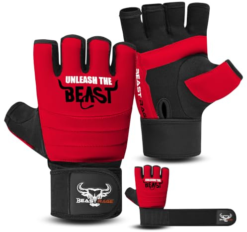 BEAST RAGE MMA guanti da boxe karate medi, per uomini e donne, Punch Bag Taekwondo Half Finger Kickboxing Sparring Martial Arts Boxing Training Gloves (rosso, L)