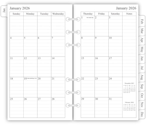 newestor 2026 Planner Refill, Monthly, 3-3/4 x 6-3/4, Jan 2026 to Dec 2026, Personal/Portable Size