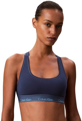 Calvin Klein Donna Bralette Unlined con Fascia con Logo, Blu (Dark Denim), XXS